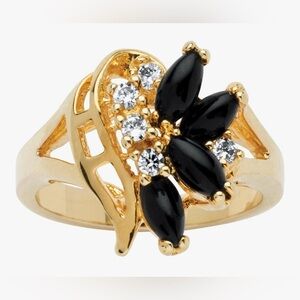 Beautiful Dillards Retro 18KT gold Vermeil Onyx Sapphire FlowerSpray ring size 8